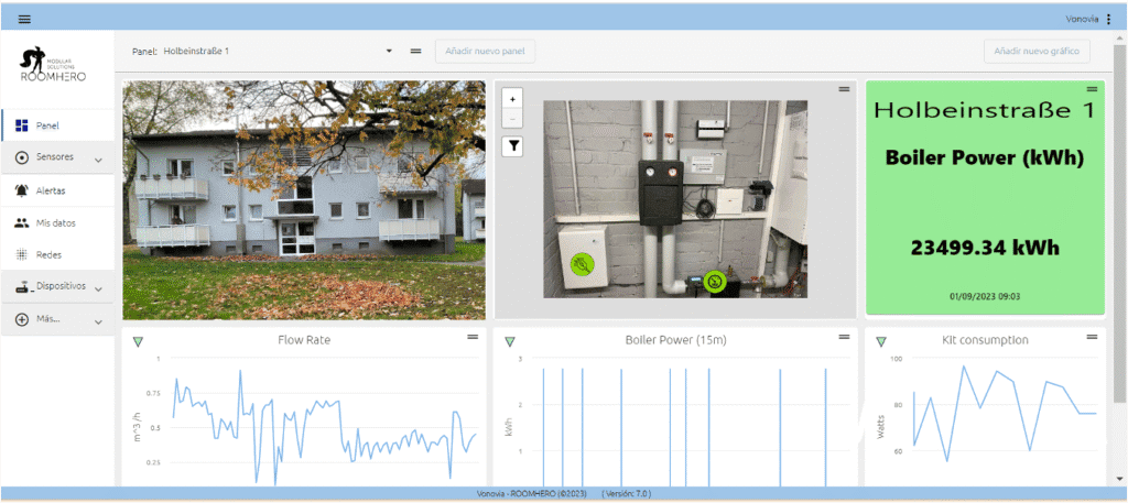 Interfaz monitorización consumo energía edificio.